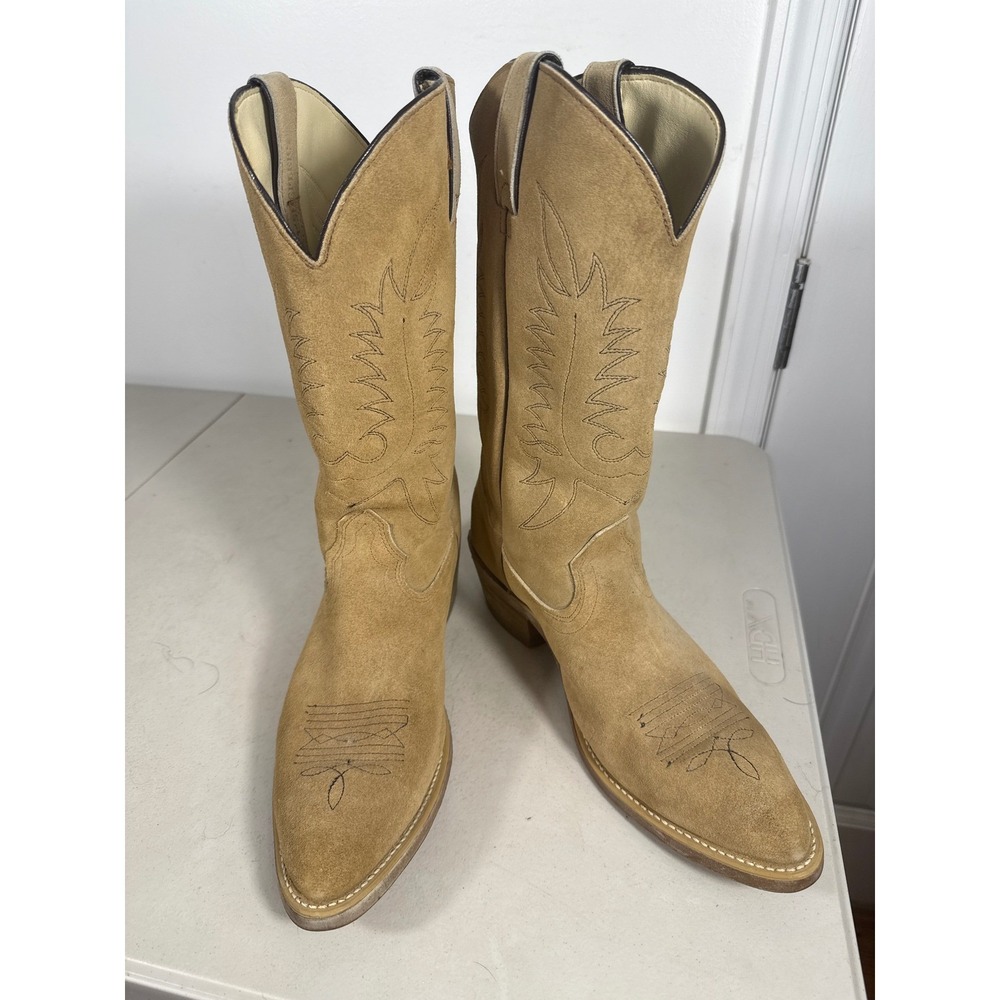 SHEPLERS Suede Western Cowboy Boot Pointed Toe Oil Resistant Sole Stiched 11 D
